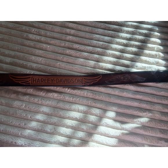 Vintage Harley Davidson Leather Belt MensEmbossed Wings Logo Made in USA Sz 28
